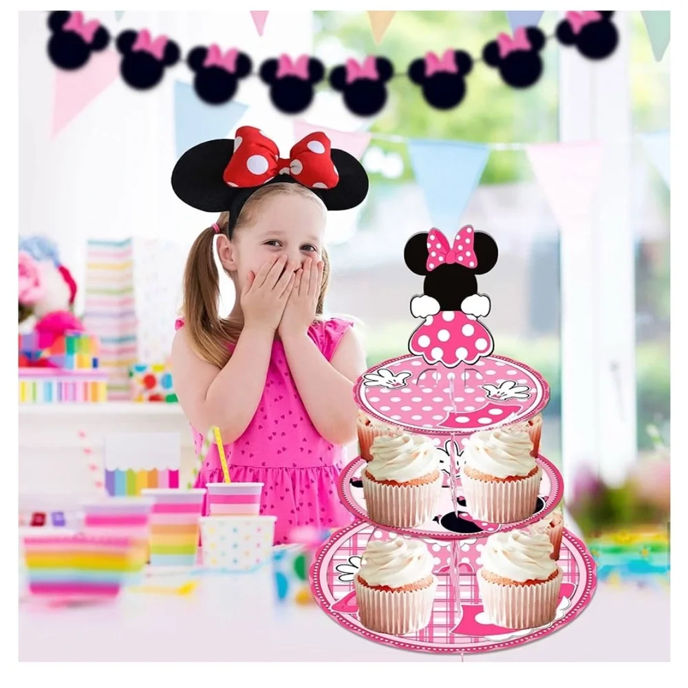 Pink Minnie Cupcake Stand 12Inch Cardboard Cupcake Tray for Birthday Baby
